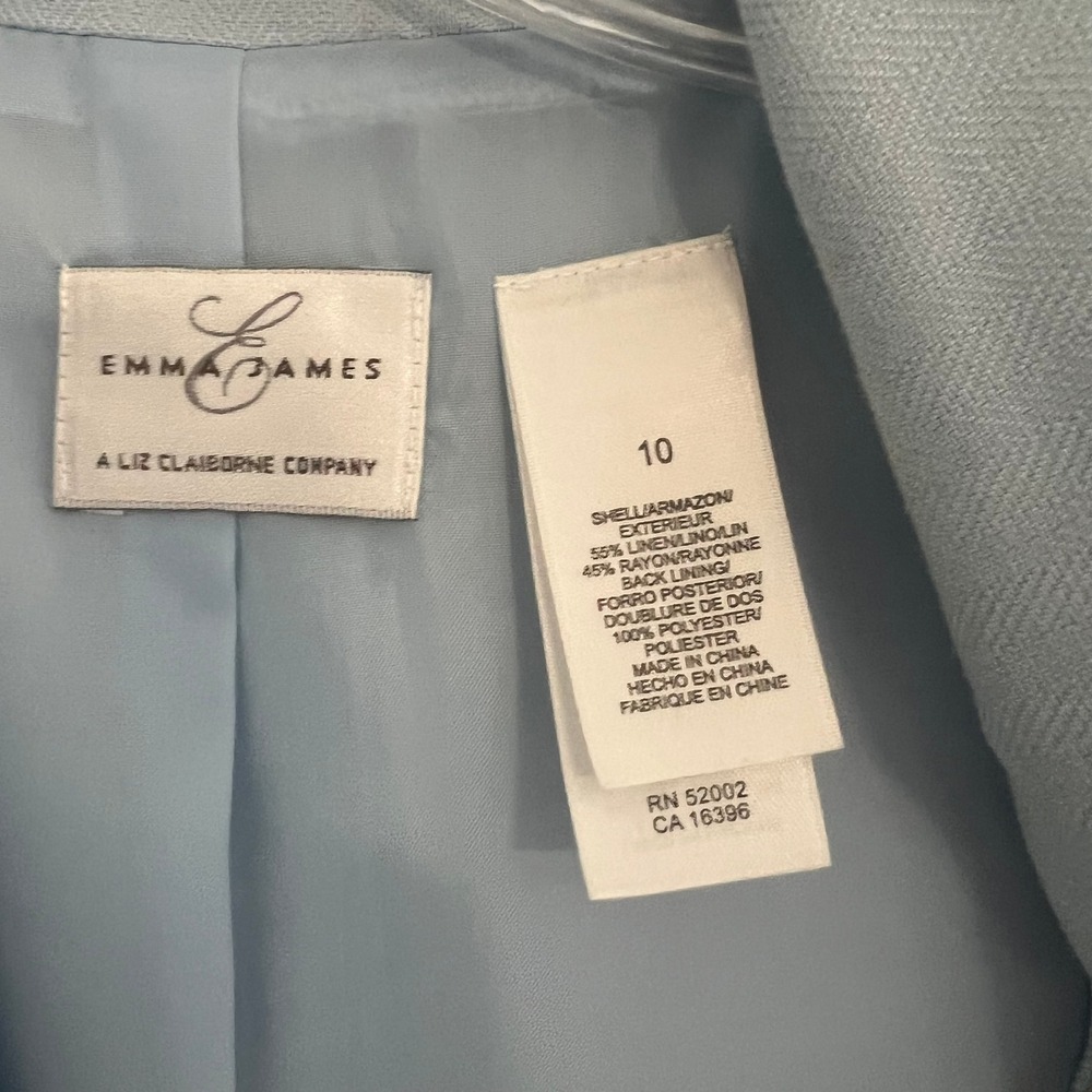 Emma James Liz Claiborne Light Blue Linen Blend Herringbone Blazer Jacket Sz 10 - Picture 6 of 14